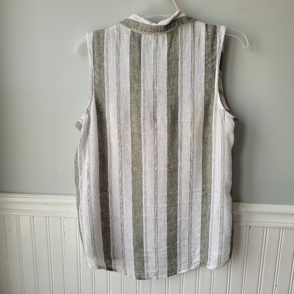 Linen/Lyocell Blend Sleeveless Striped Button Front Collar Henley Top Sz Small - Picture 6 of 10